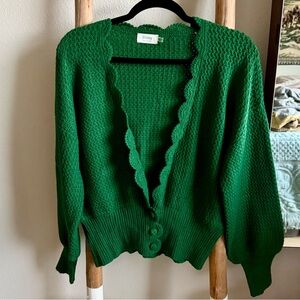 Bluivy Emerald Green Scallop-Edge Knit Cardigan